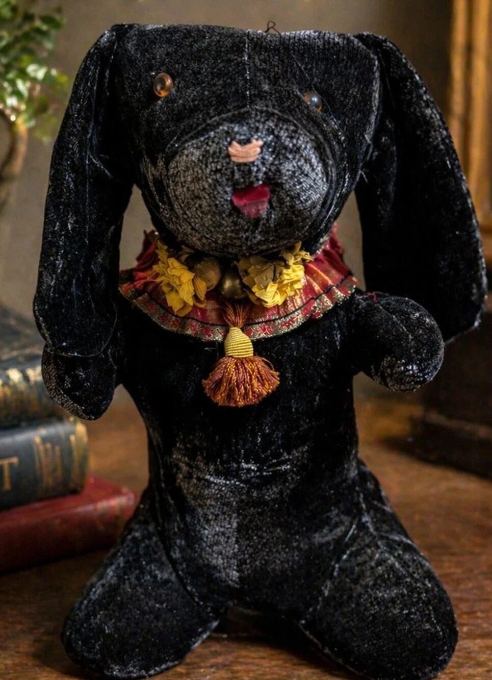 Vtg Black Velvet Dog Weighted Plush Door Stop Animal 16" Neiman Marcus Decor